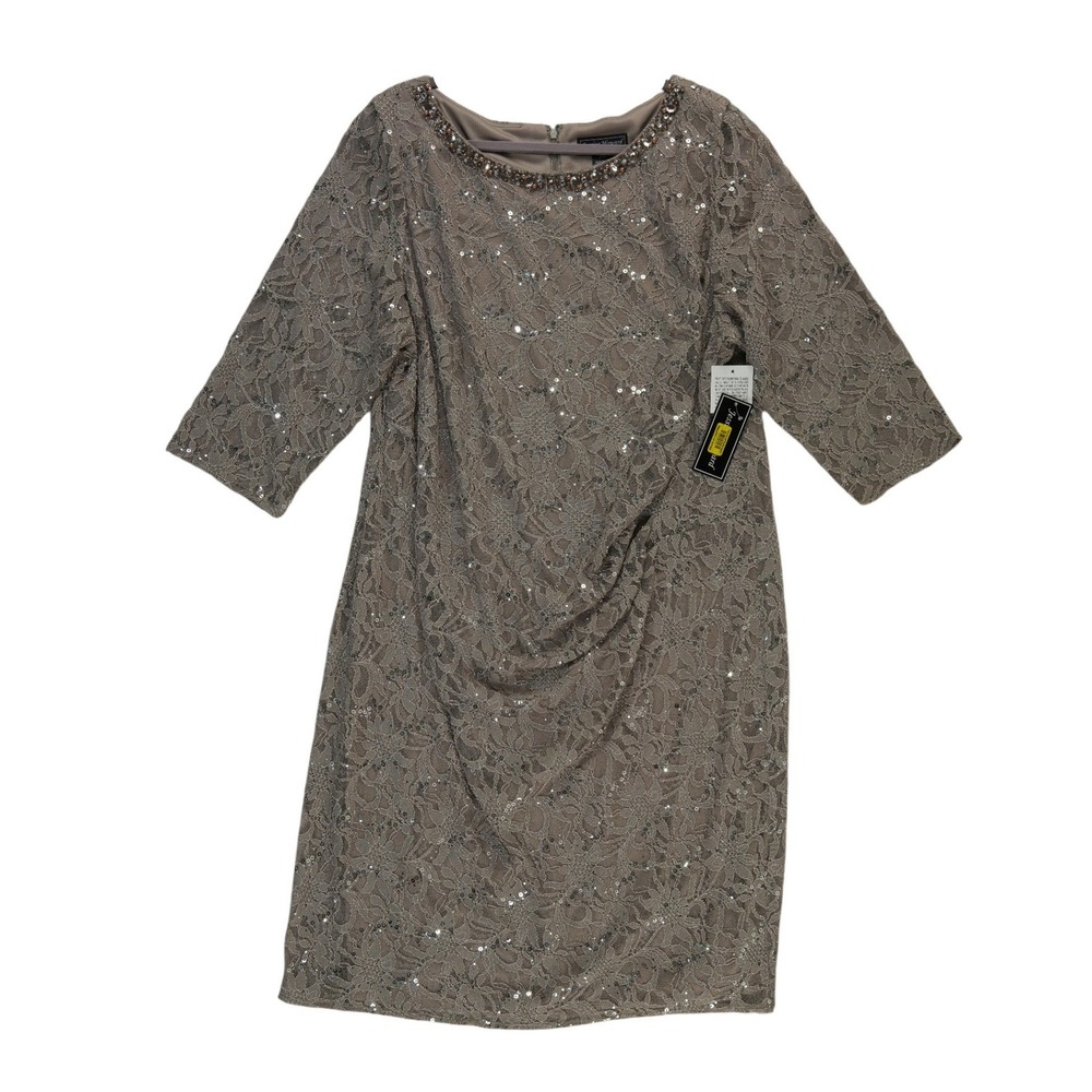 NWT Jessica Howard Dress Womens Size 22W Taupe Lace Sequin Midi Evening Cocktail